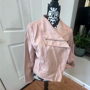 a new day Pink PLeather Jacket Asymmetrical Zipper Moto Style